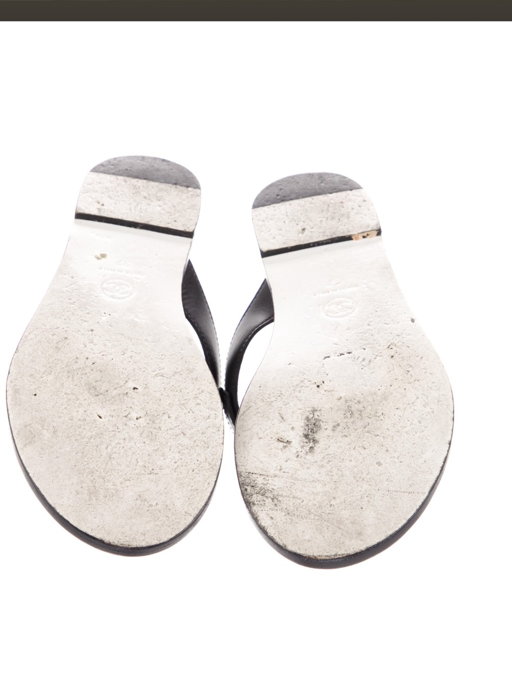 CHANEL Black Leather Thong Sandals with Silver CC Hardware includes dust bag - Picture 5 of 5